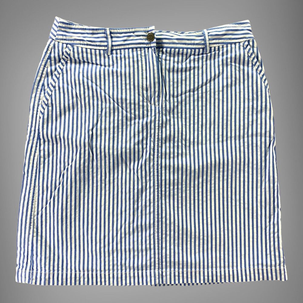 Talbots Skirt Womens 10 (32) Striped Blue White‎ Front Zip Pockets